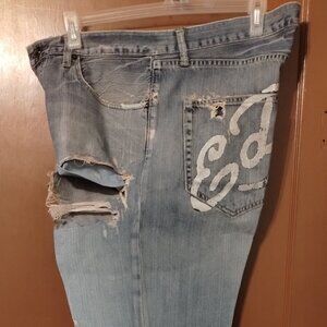 Ed Hardy SIZE 38 Jeans Grunge Thrashed Mens Distressed TORN PRESSED Button Fly